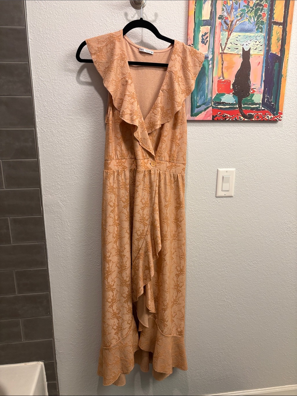 Zara Peach Ruffle-Front Maxi Dress
